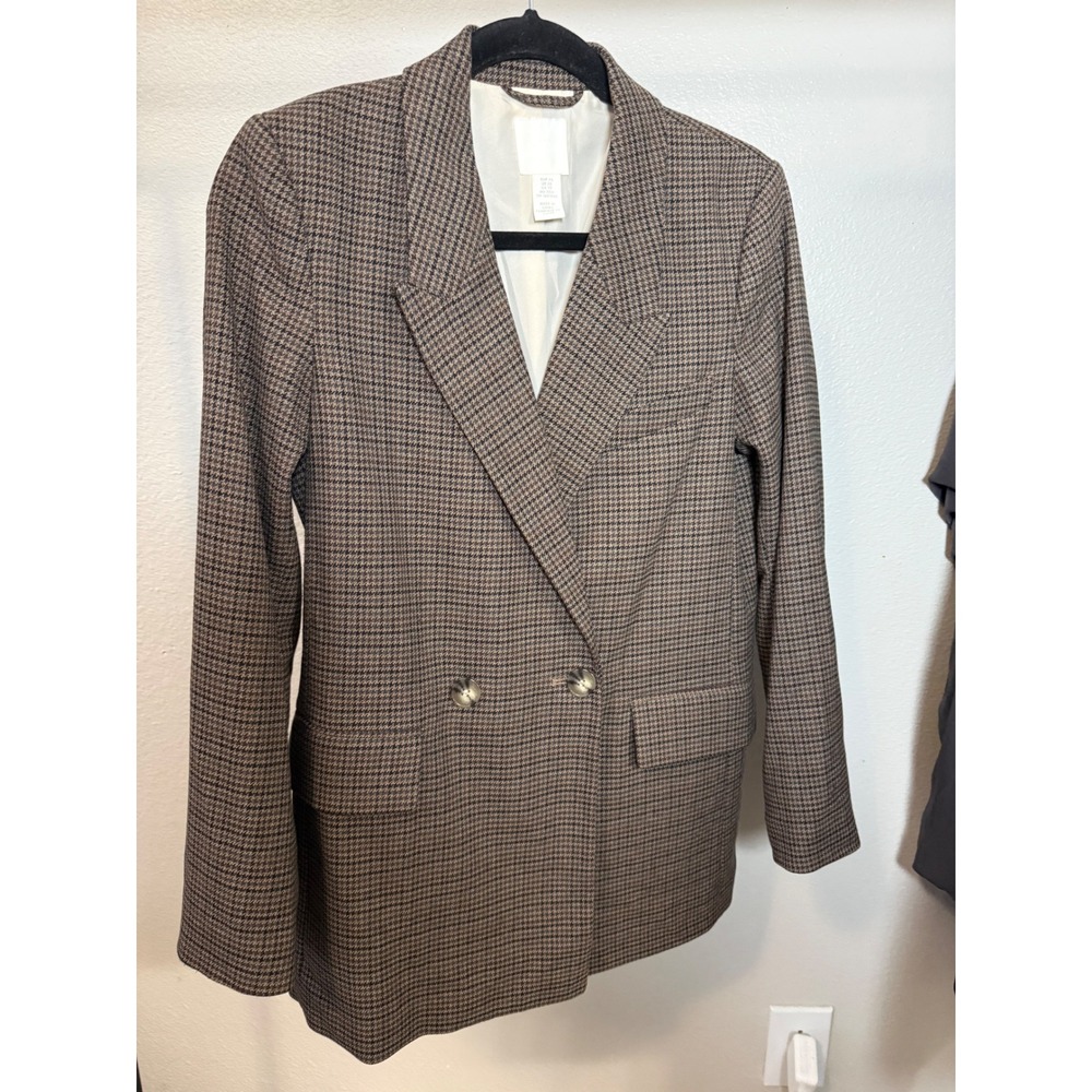 HM Womens Brown Houndstooth Double Breasted Blazer Jacket XS